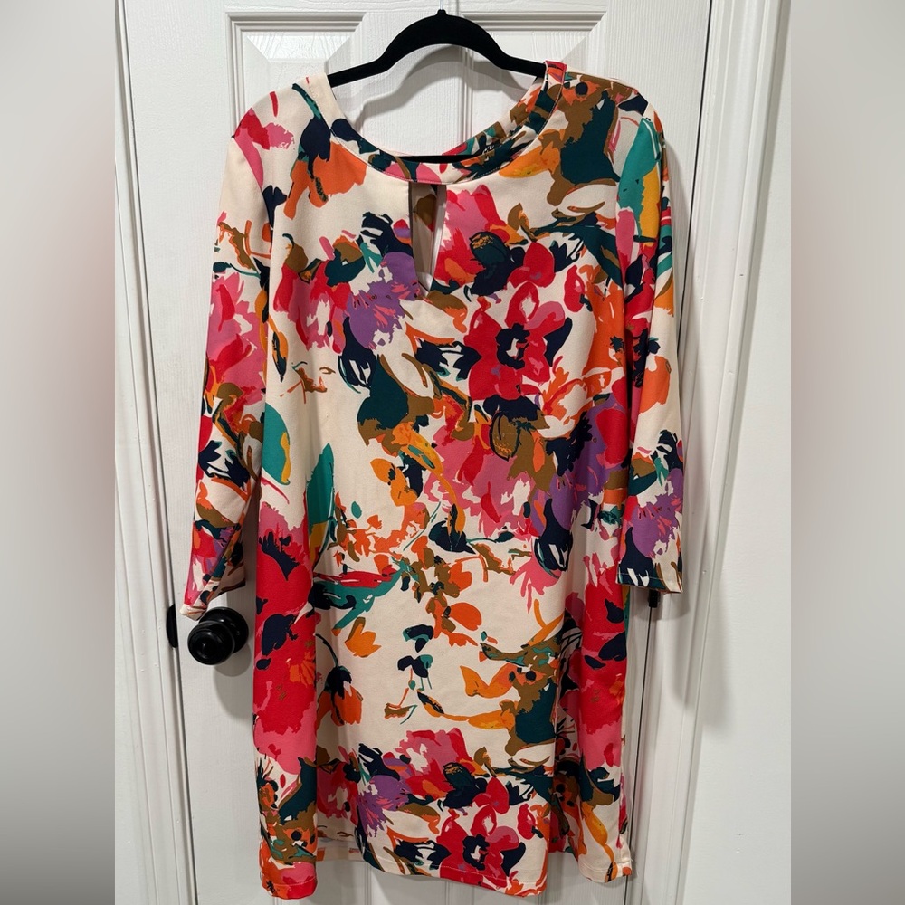 eci new york dress XL 3/4 Sleeves Colorful Floral A Line